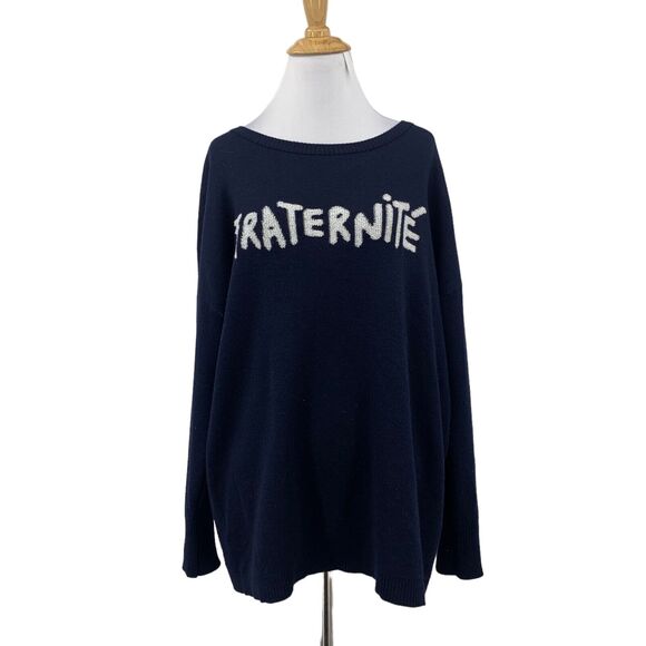 Desigual Fraternite Sweatshirt Womens M Navy Knitted Ribbed Cuff Hem Loose Fit - Picture 1 of 16